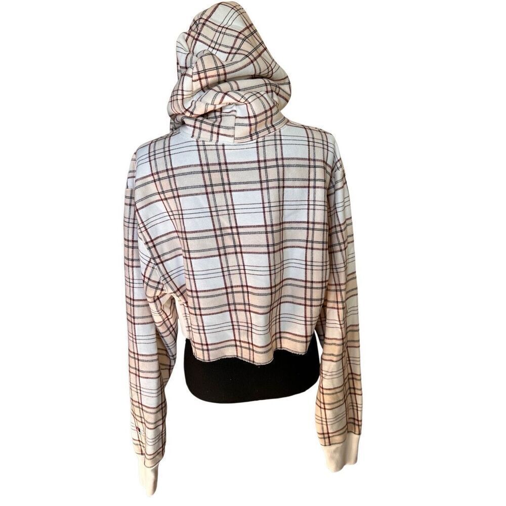 NWOT Champion Cream Plaid Cropped Sweatshirt Sz Small - Picture 6 of 6